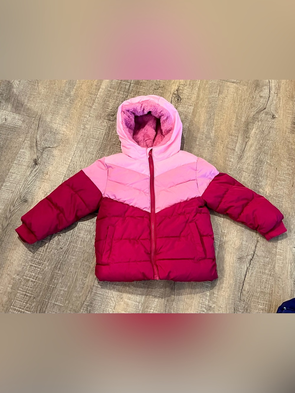 Swiss Tech Girls' 3t Hooded Two-Tone Pink Puffer Jacket fur lined